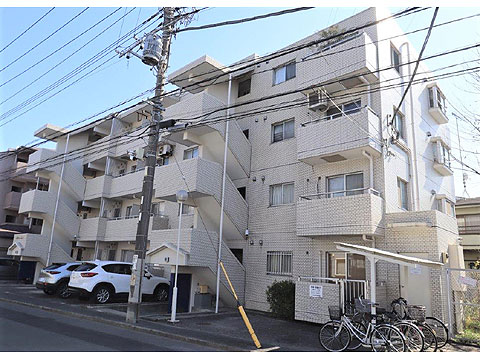 現地外観写真　ホワイト系タイル貼りの外観