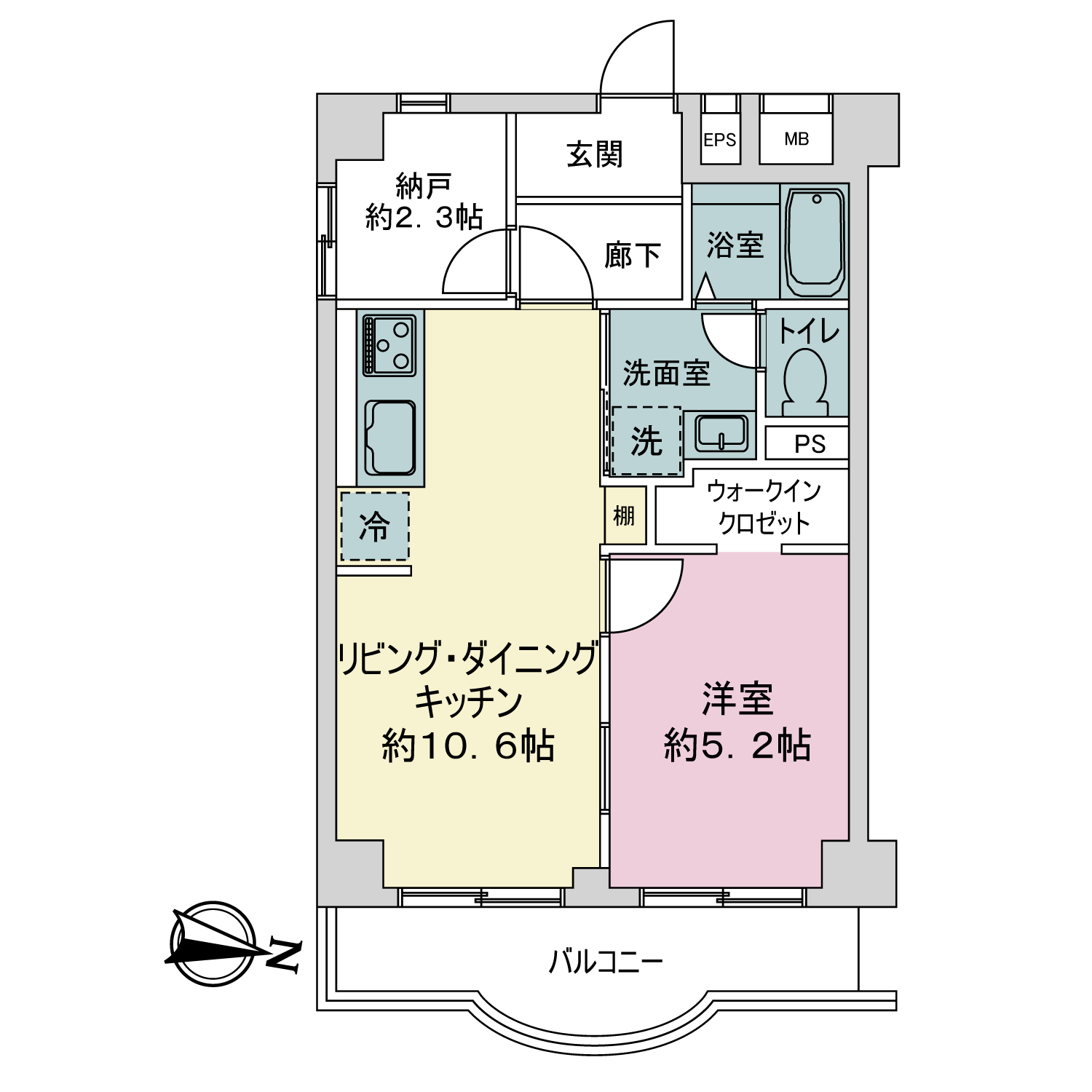 人気のエリアに佇むクラフト感あふれる1LDK+S（納戸）の間取り図